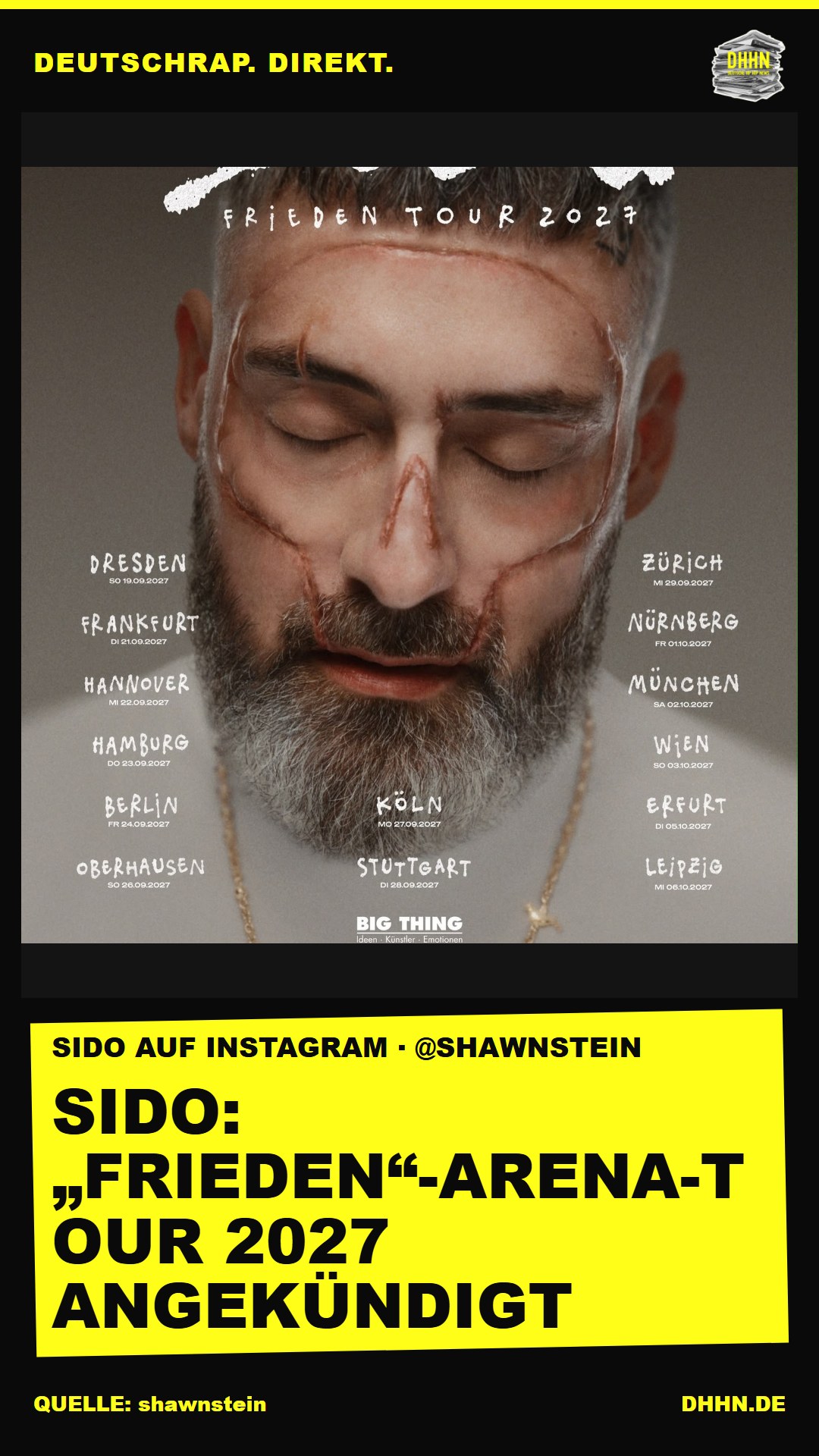 Sido kündigt „Frieden“-Arena-Tour 2027 an